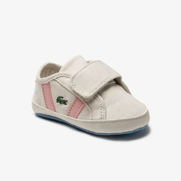 Lacoste Sideline Crib Canvas Sneakers - Tenisky Dětské Bílé / Světle Růžové | CZ-0V3hIb